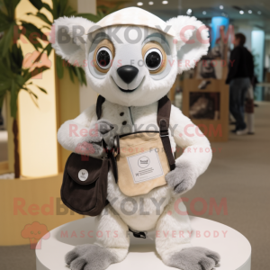 Cream Lemur mascot costume character dressed with a Henley Shirt and Handbags