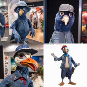 nan Guinea Fowl mascot costume character dressed with a Flare Jeans and Caps