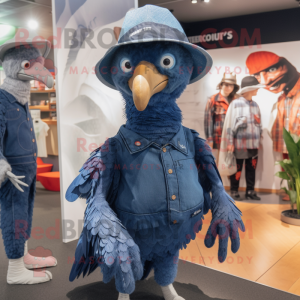 nan Guinea Fowl mascot costume character dressed with a Flare Jeans and Caps