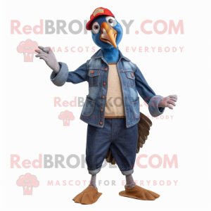 nan Guinea Fowl mascot costume character dressed with a Flare Jeans and Caps