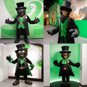 Black Leprechaun mascot costume character dressed with a Waistcoat and Gloves