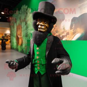 Black Leprechaun mascot costume character dressed with a Waistcoat and Gloves