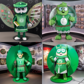 Green Celtic Shield mascot costume character dressed with a Playsuit and Reading glasses