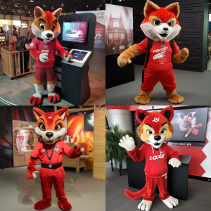 Röd Lynx maskotdräkt...