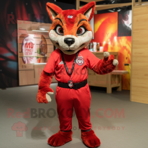 Red Lynx mascot costume character dressed with a Henley Shirt and Headbands