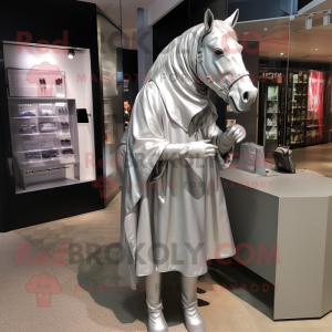 Silver Horse mascot costume character dressed with a Coat and Cummerbunds