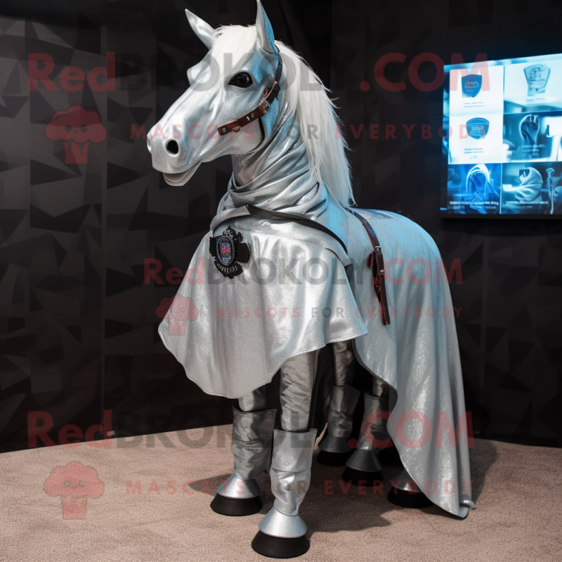 Silver Horse mascot costume character dressed with a Coat and Cummerbunds