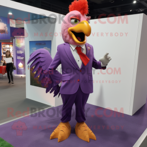 Purple Rooster mascot costume character dressed with a Suit Pants and Anklets