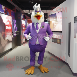 Purple Rooster mascot costume character dressed with a Suit Pants and Anklets