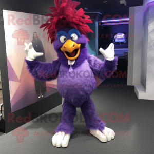 Purple Rooster mascot costume character dressed with a Suit Pants and Anklets