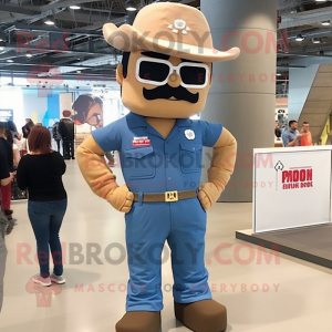 Tan Para Commando mascot costume character dressed with a Denim Shirt and Earrings
