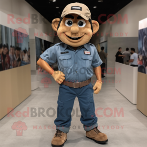 Tan Para Commando mascot costume character dressed with a Denim Shirt and Earrings