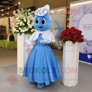 Blue Cherry mascot costume character dressed with a Wedding Dress and Belts