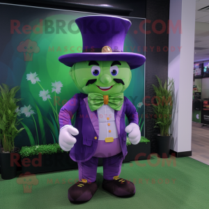 Lavender Leprechaun mascot costume character dressed with a Bodysuit and Hats