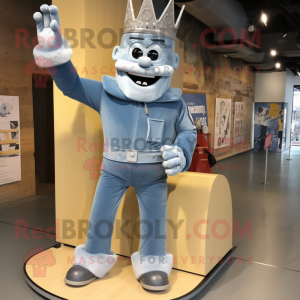 Silver King mascot costume character dressed with a Denim Shirt and Foot pads