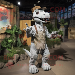 Gray Parasaurolophus mascot costume character dressed with a Overalls and Anklets