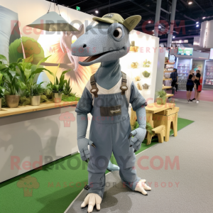 Gray Parasaurolophus mascot costume character dressed with a Overalls and Anklets