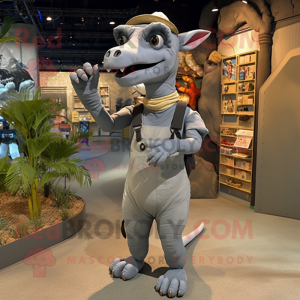 Gray Parasaurolophus mascot costume character dressed with a Overalls and Anklets