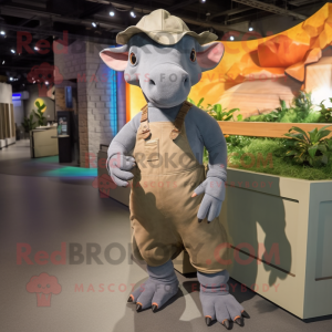 Gray Parasaurolophus mascot costume character dressed with a Overalls and Anklets