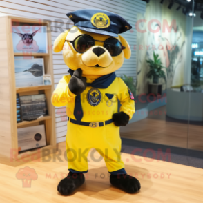 Yellow Navy Seal mascot costume character dressed with a Oxford Shirt and Hair clips