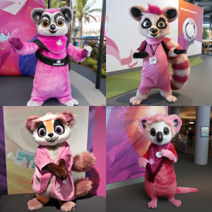 Pink Lemur mascot costume character dressed with a Shift Dress and Scarves