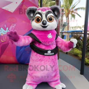 Rosa Lemur maskot drakt...