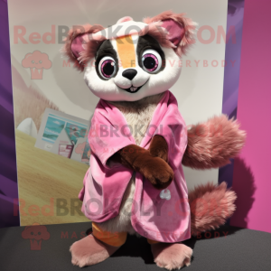Pink Lemur mascot costume character dressed with a Shift Dress and Scarves