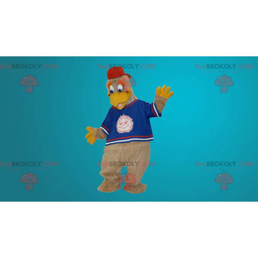 Reusachtige grijze kip mascotte gekleed als een jonge - Reusachtige grijze kip mascotte gekleed als een jonge -