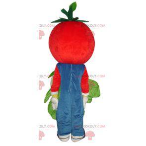 Mascotte de tomate rouge souriante avec un chou-fleur -