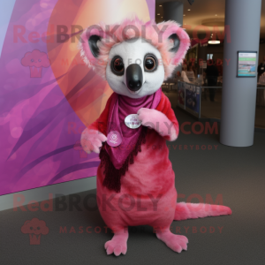 Pink Lemur mascot costume character dressed with a Shift Dress and Scarves