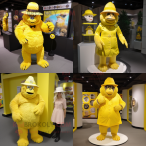 Lemon Yellow Gorilla mascot costume character dressed with a Mini Dress and Hat pins