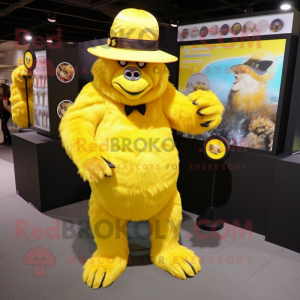 Lemon Yellow Gorilla mascot costume character dressed with a Mini Dress and Hat pins