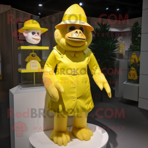 Lemon Yellow Gorilla mascot costume character dressed with a Mini Dress and Hat pins