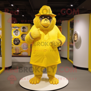 Lemon Yellow Gorilla mascot costume character dressed with a Mini Dress and Hat pins