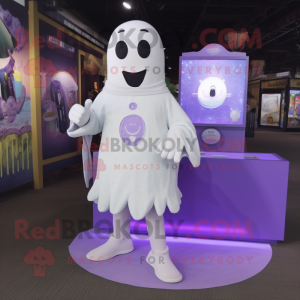 Lavender Ghost mascot costume character dressed with a Board Shorts and Bracelet watches