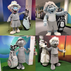 Gray Golf Bag mascot costume character dressed with a Culottes and Earrings