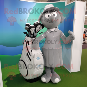 Gray Golf Bag mascot costume character dressed with a Culottes and Earrings