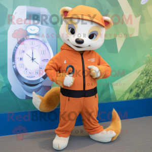 Orange Ferret mascot costume character dressed with a Trousers and Digital watches