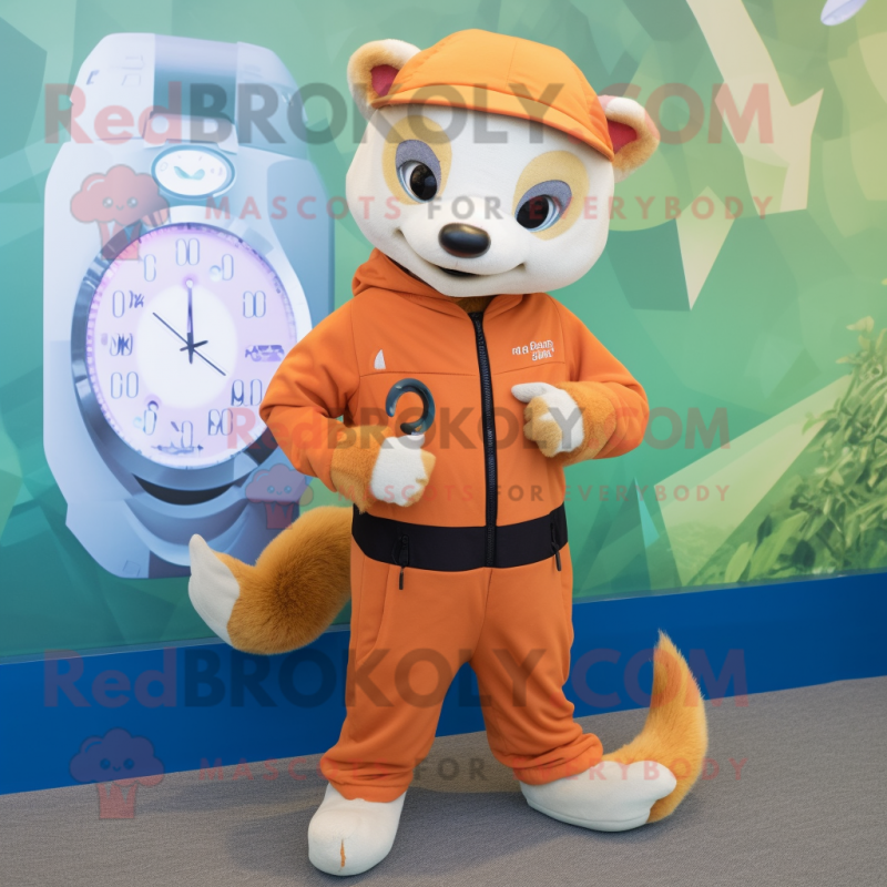 Orange Ferret mascot costume character dressed with a Trousers and Digital watches Orange Ferret mascot costume character dressed with a Trousers and Digital watches