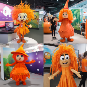 Orange Witch mascot costume character dressed with a Romper and Hair clips