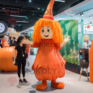 Orange Witch mascot costume character dressed with a Romper and Hair clips