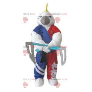 Mascote papagaio branco com uma crista e 2 eixos -