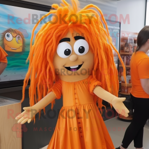 Orange Witch mascot costume character dressed with a Romper and Hair clips