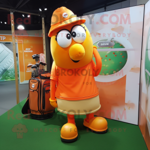 Orange Golf Bag mascot costume character dressed with a Blouse and Cufflinks