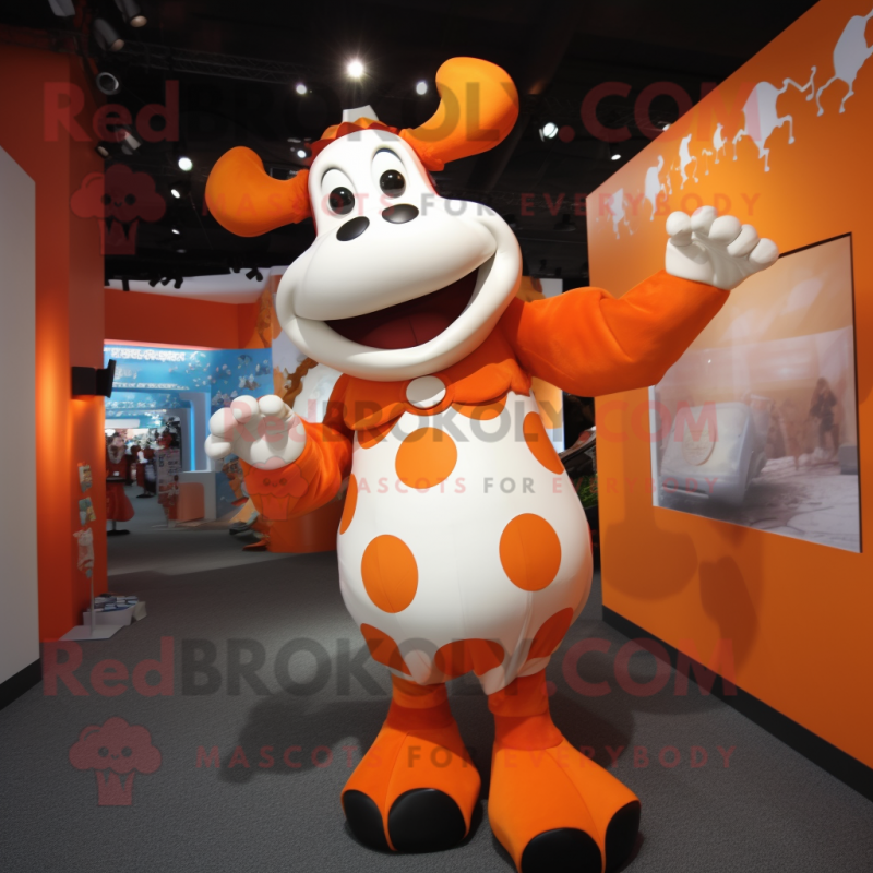 Orange Cow mascot costume character dressed with a Playsuit and Foot pads