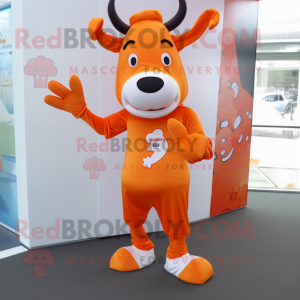 Orange Cow maskot kostume...