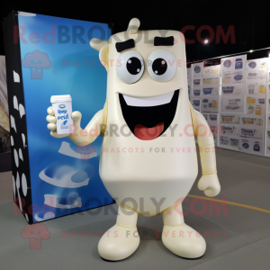 Cream Bottle Of Milk mascot costume character dressed with a Shorts and Wallets