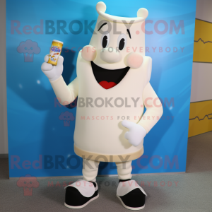 Cream Bottle Of Milk mascot costume character dressed with a Shorts and Wallets