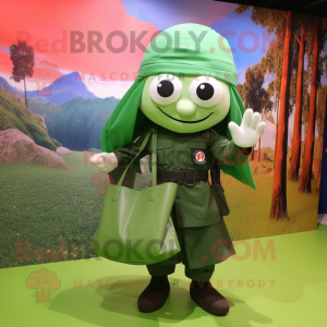 Green Commando mascot costume character dressed with a Maxi Skirt and Tote bags