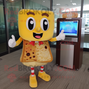 Gold Grilled Cheese Sandwich mascot costume character dressed with a Dress and Digital watches